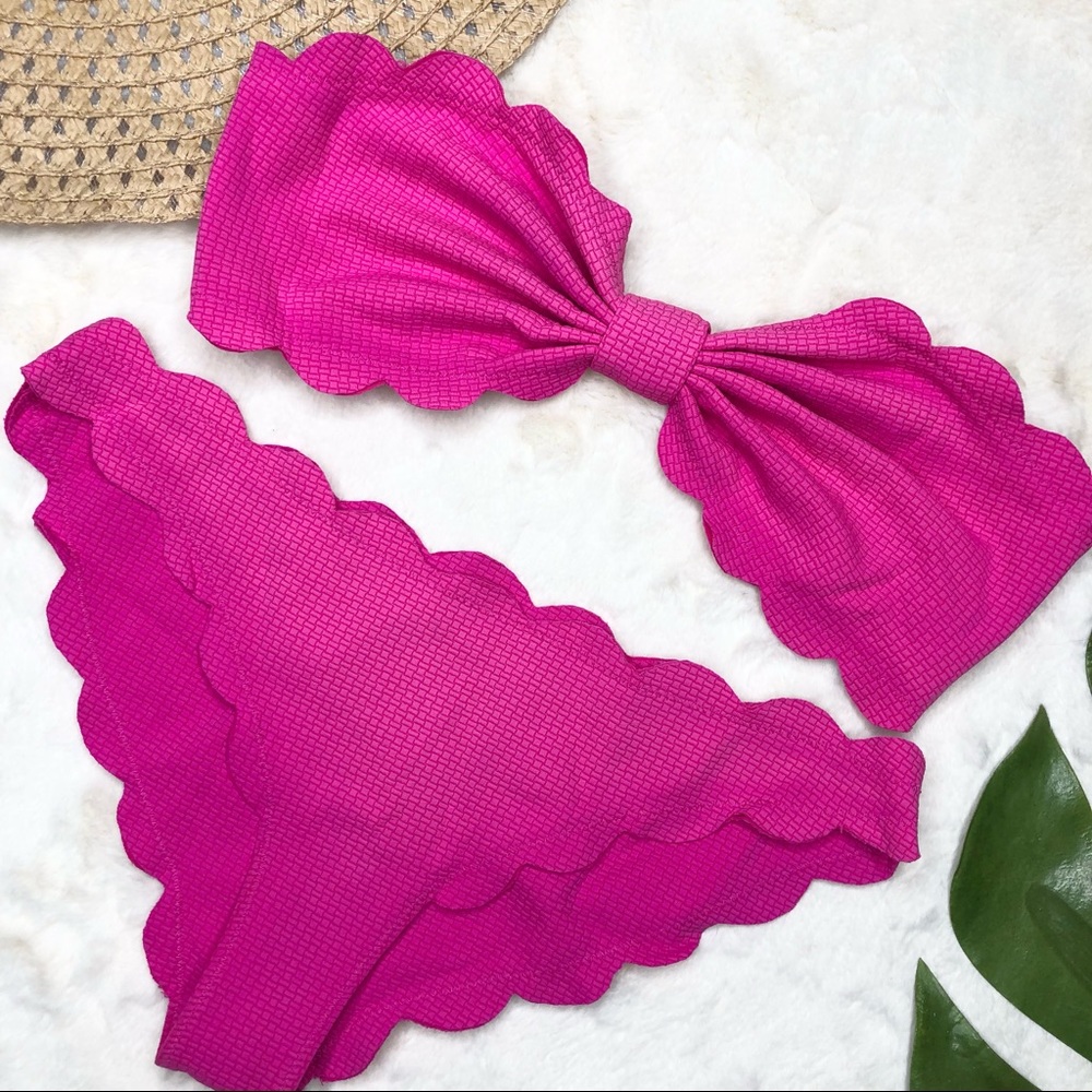 Marysia Swim Scalloped Bandeau Bikini in Fuchsia Pink